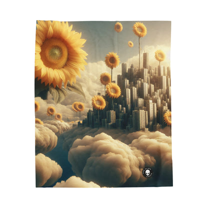 "Ethereal Sky: La ciudad de las nubes y los girasoles" - La manta de felpa de terciopelo de Alien