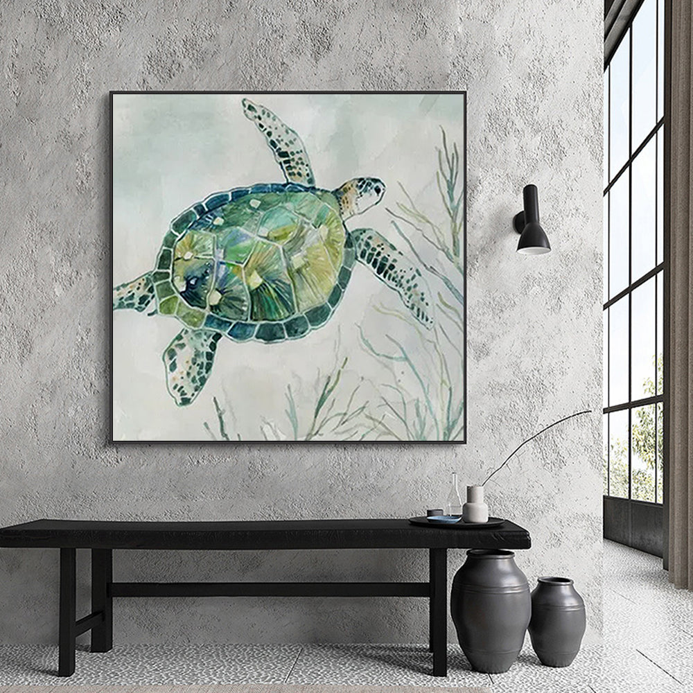 Póster artístico de pared con pintura en lienzo de tortuga