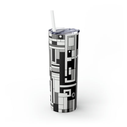 "De Stijl in Black and White" - The Alien Maars® Skinny Tumbler with Straw 20oz De Stijl Style