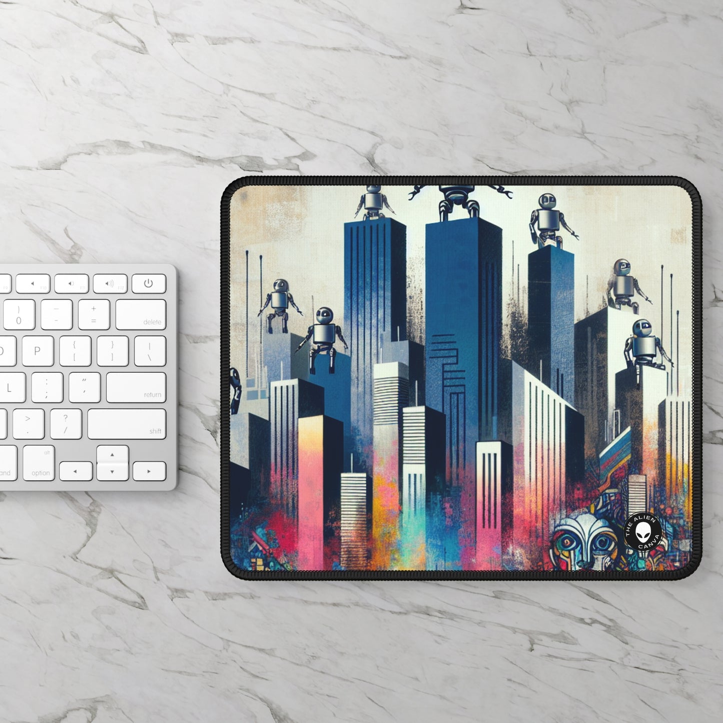 "Paisaje urbano robótico: un mural futurista" - The Alien Gaming Mouse Pad Arte callejero / Graffiti