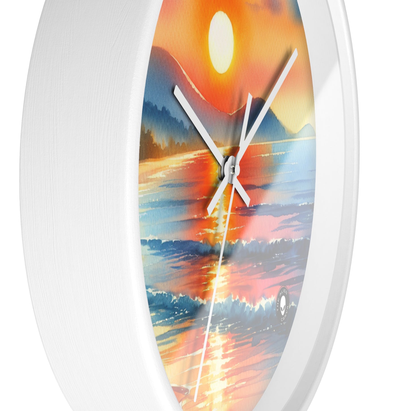 "Lever de soleil sur la plage" - La peinture à l'aquarelle de l'horloge murale extraterrestre