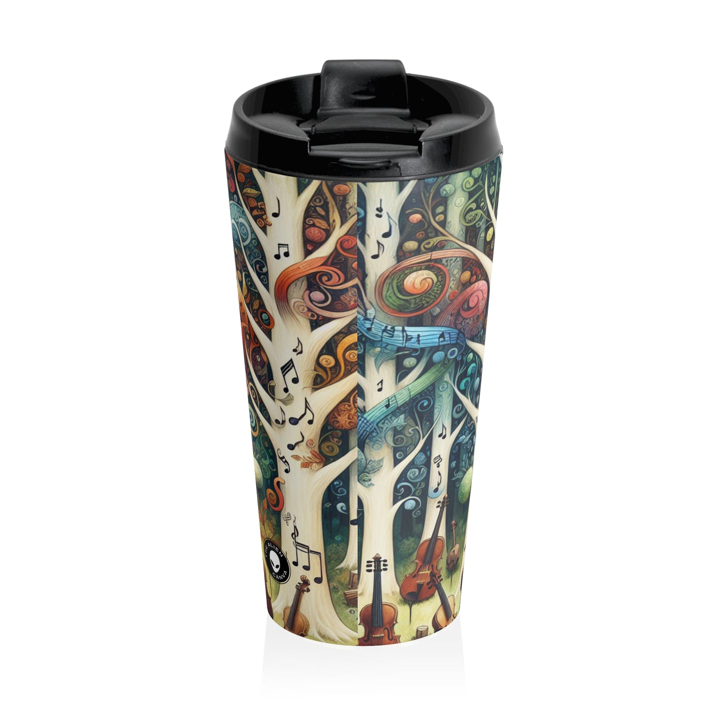 "Melodic Enchantment: The Instrumental Forest" - The Alien Stainless Steel Travel Mug