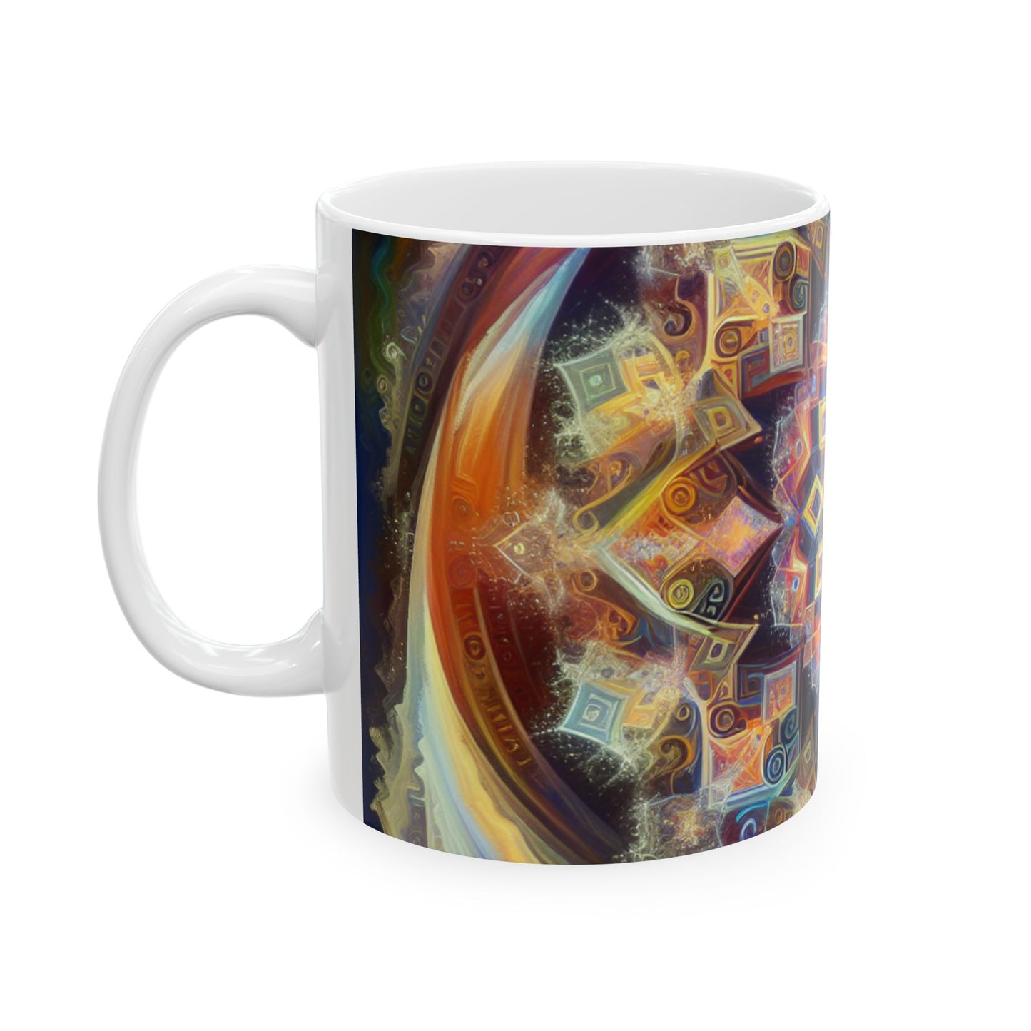 "Mandala dinámico: una pintura geométrica vibrante" - Taza de cerámica The Alien de 11 oz