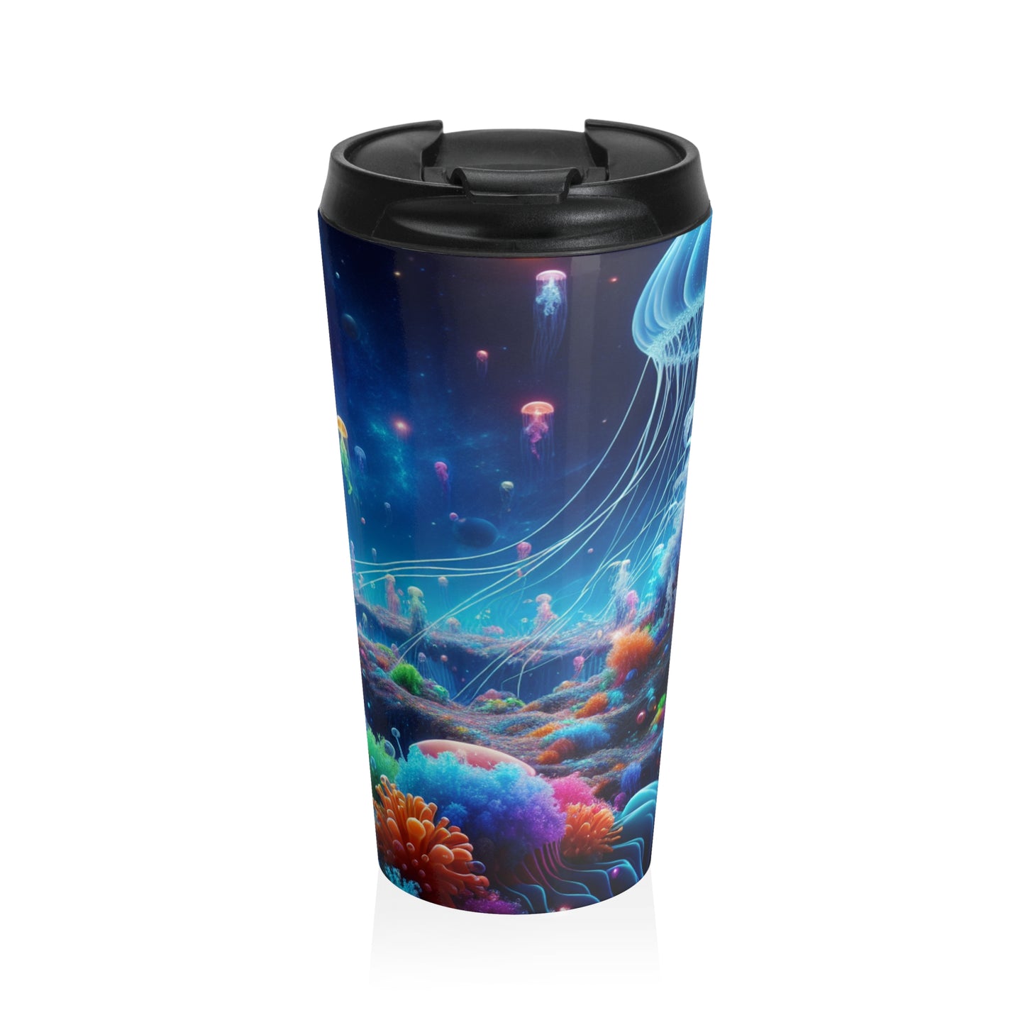 "Neon Jellyfish Fantasia: A Surreal Underwater Odyssey" - The Alien Stainless Steel Travel Mug