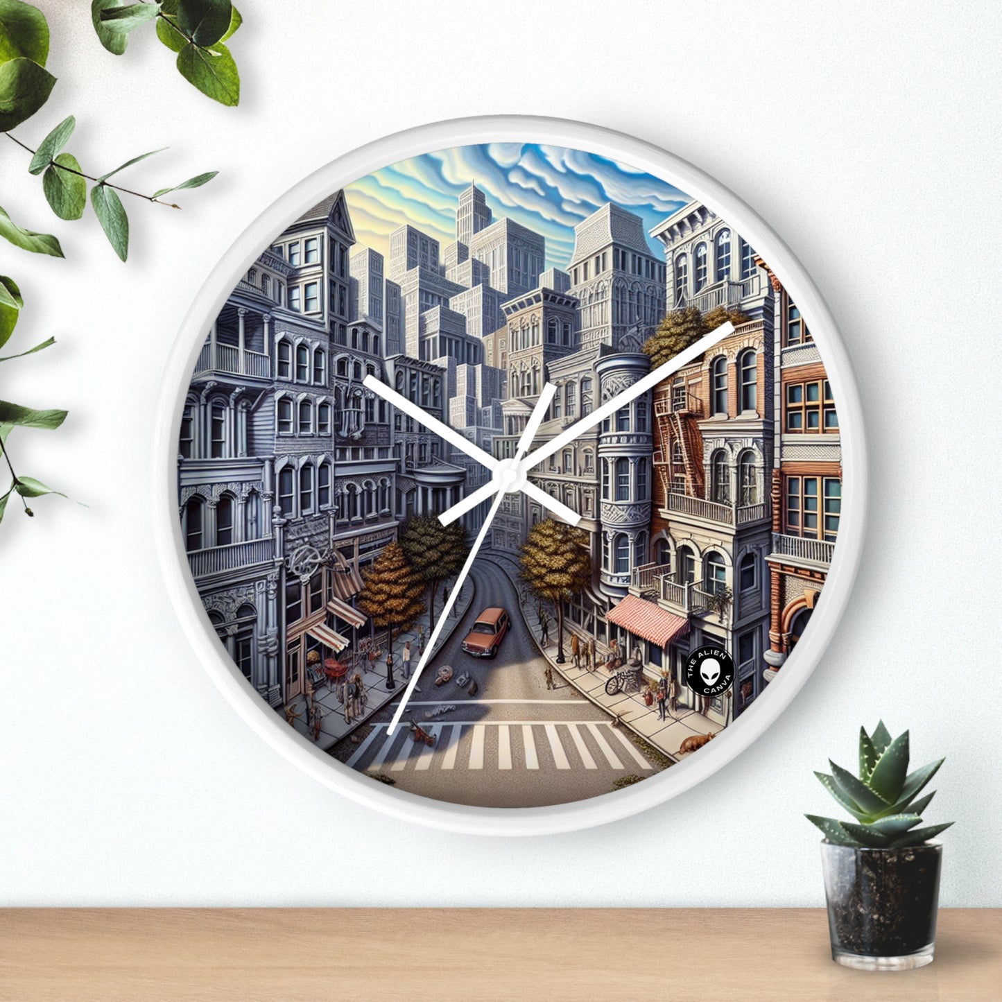 "Pasaje encantado: trascendiendo la realidad" - Trompe-l'oeil del reloj de pared alienígena