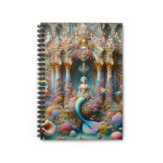 "Splendeur sous-marine : un palais de sirène rococo" - Carnet à spirale Alien (ligne lignée) Style rococo