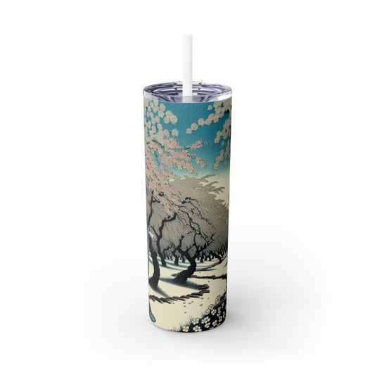 "Blossoming Sky" - The Alien Maars® Skinny Tumbler avec paille 20oz Ukiyo-e (impression japonaise sur bois)