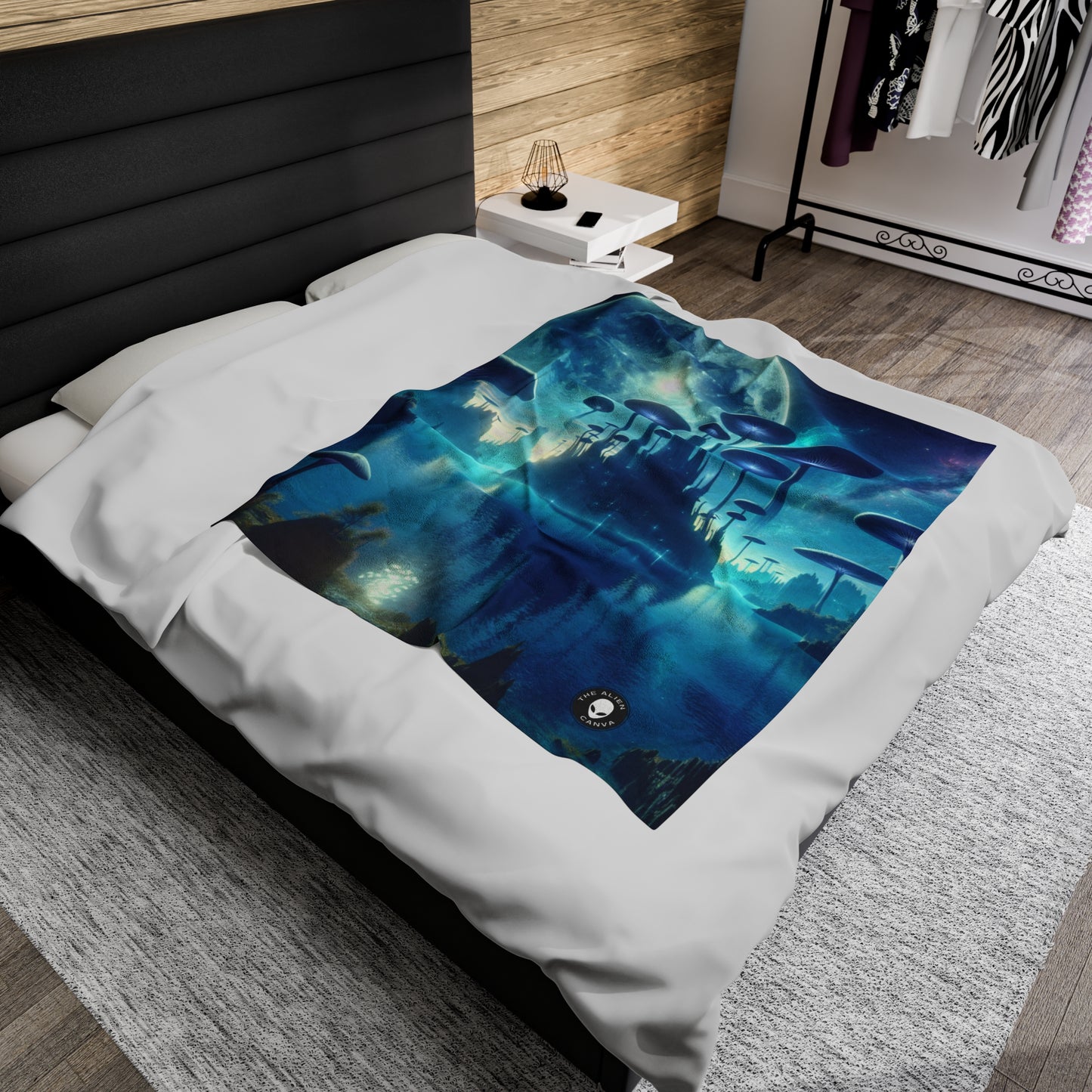 "Moonlit Mushroom Lake" - The Alien Velveteen Plush Blanket