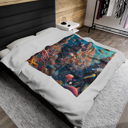 "Treasure of the Deep: A Fantastical Underwater City" - The Alien Velveteen Plush Blanket