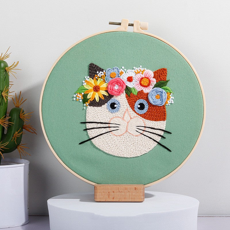 New Original Diy Handmade Embroidery Material Pack European Abstract Cat Animal