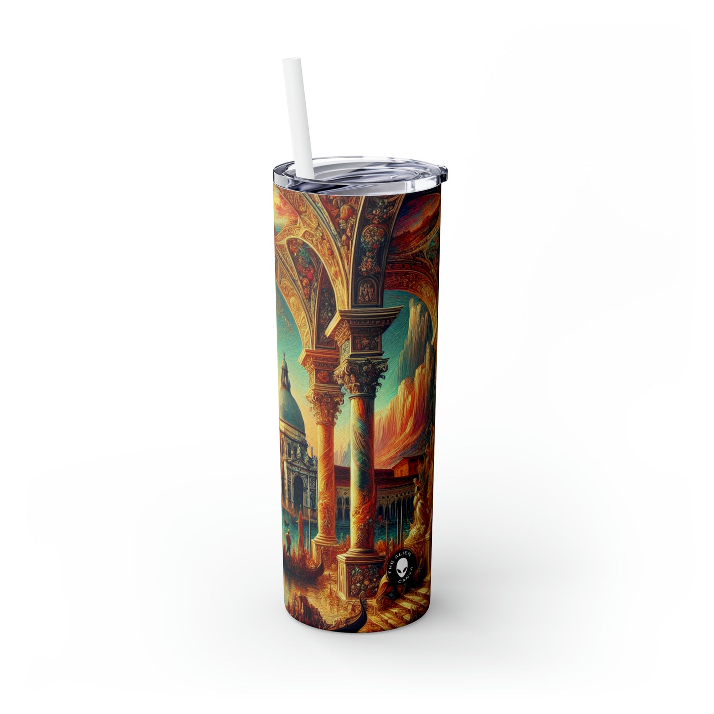 Venetian Dreams: A Fantastical Twist on the Famous Canals - The Alien Maars® Skinny Tumbler with Straw 20oz Venetian School