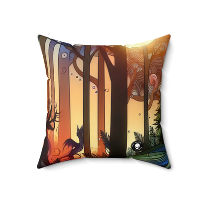 "Mystical Twilight: Creatures in the Forest"- The Alien Spun Polyester Square Pillow