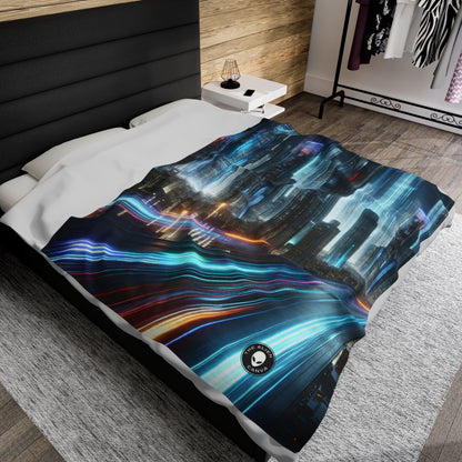 "Neon Nightscapes: A Futuristic City Adventure" - The Alien Velveteen Plush Blanket