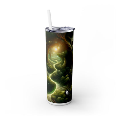 "Bosques vigilantes: el camino hacia el encanto" - Vaso estrecho con pajita de 20 oz de Alien Maars®