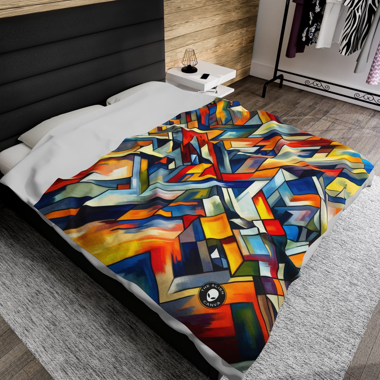 "Night Pulse: A Cubo-Futurist Cityscape" - The Alien Velveteen Plush Blanket Cubo-Futurism