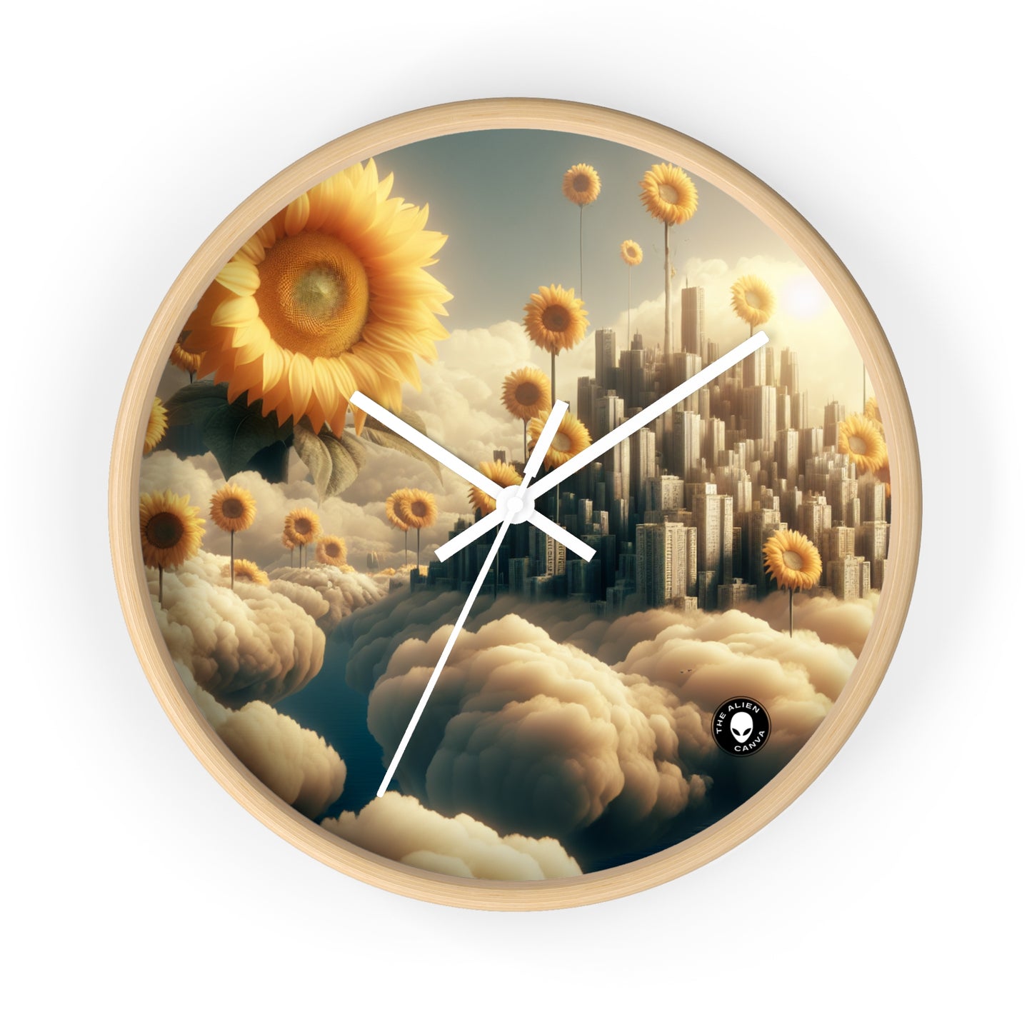 "Ethereal Sky: The City of Clouds and Sunflowers" - The Alien Wall Clock