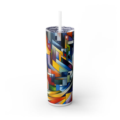 "City Pulse: A Vibrant Nighttime Geometric Journey" - The Alien Maars® Skinny Tumbler with Straw 20oz Hard-edge Painting