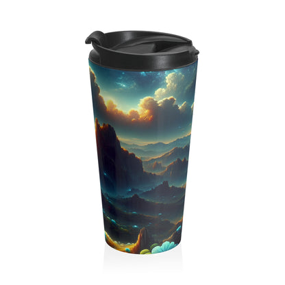 "Un Sueño Extraño: Un Mundo Desconocido en Detalle" - The Alien Stainless Steel Travel Mug planetas no descubiertos en estilo hiperrealista