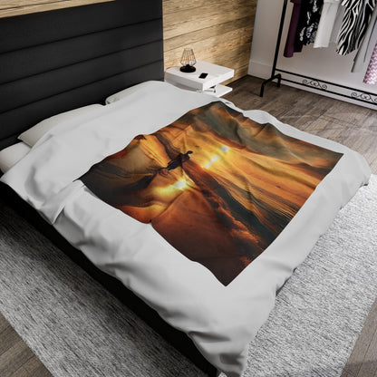 "A Stroll Along the Beach at Sunset" - The Alien Velveteen Plush Blanket Photorealism Style