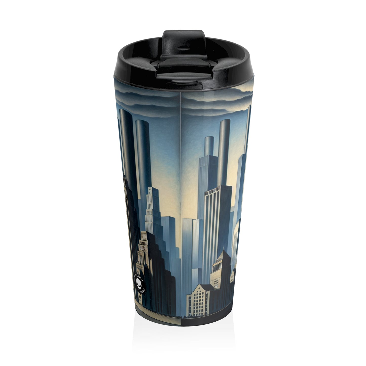 "Modern Metropolis: A Precisionism Perspective" - The Alien Stainless Steel Travel Mug Precisionism