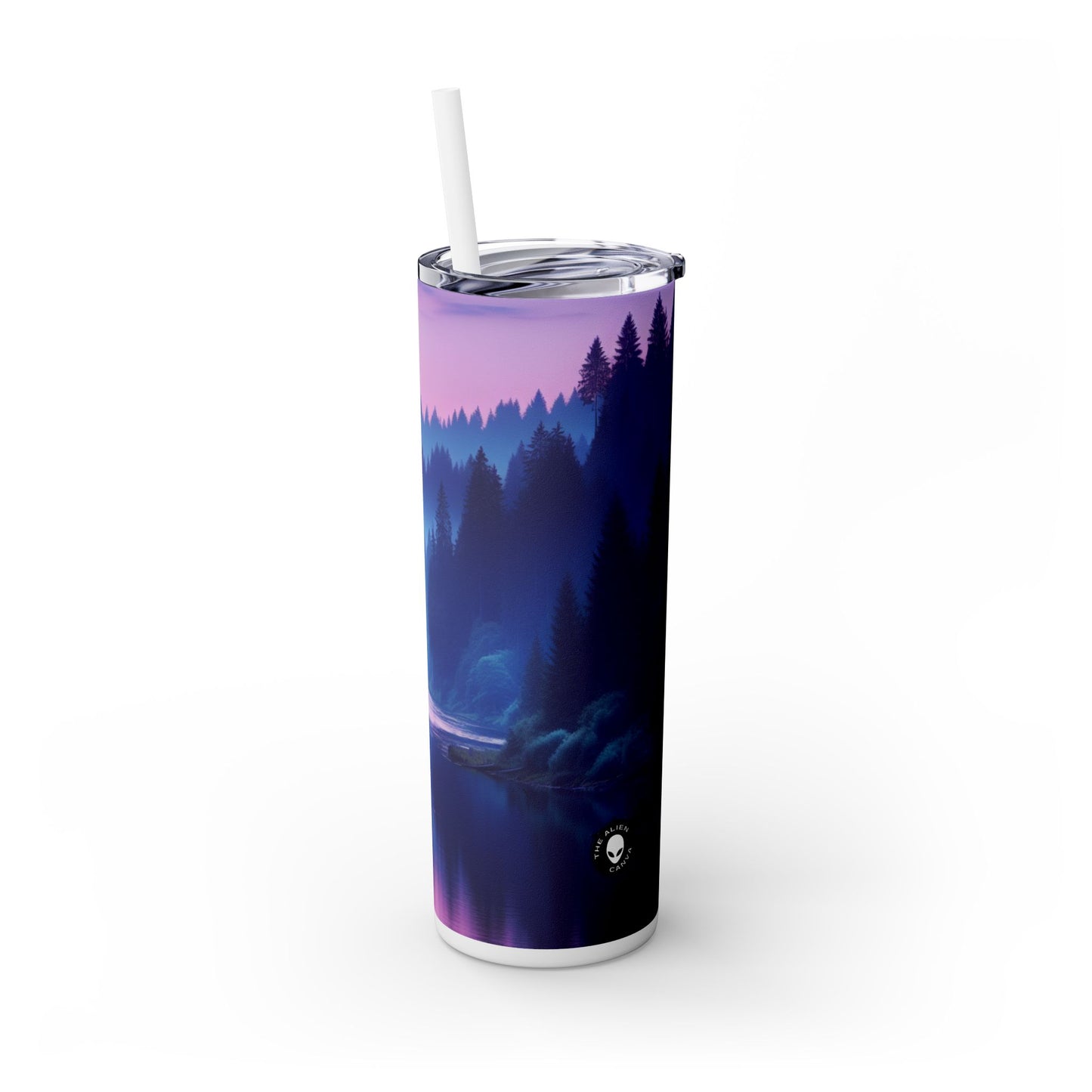 "Twilight Tranquility: Forest River Reflections" - The Alien Maars® Skinny Tumbler avec paille 20oz