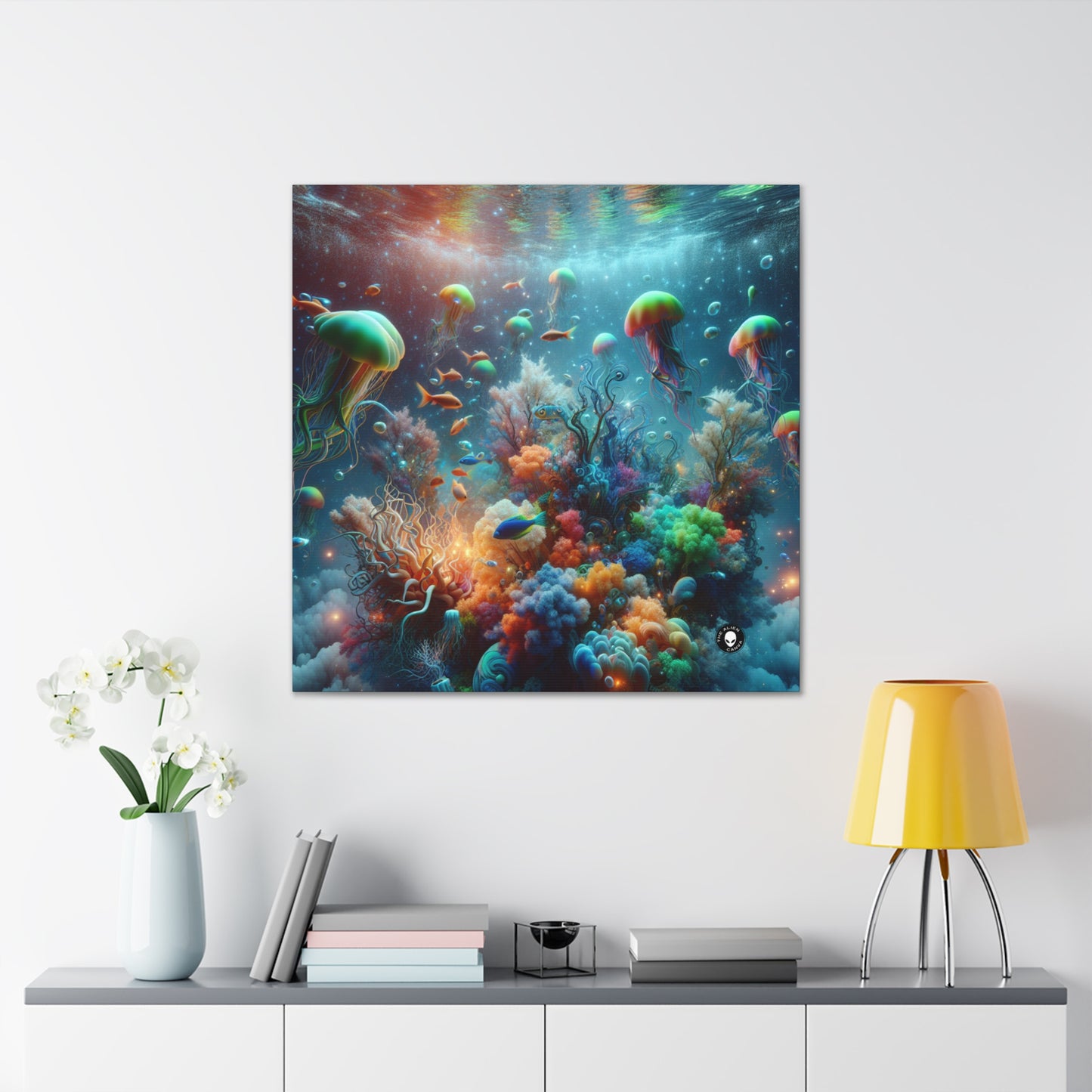 "Neon Fish Dance in Coral Forest" - The Alien Canva