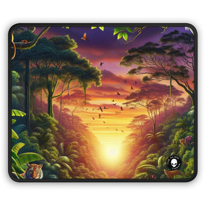 "Atardecer en la jungla: un encuentro salvaje" - La alfombrilla de ratón para juegos Alien