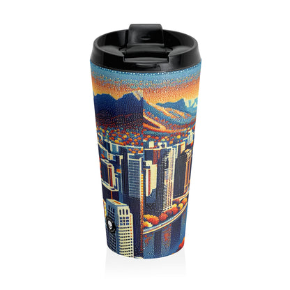 "Twilight Dotted Serenity" - The Alien Stainless Steel Travel Mug Pointillism