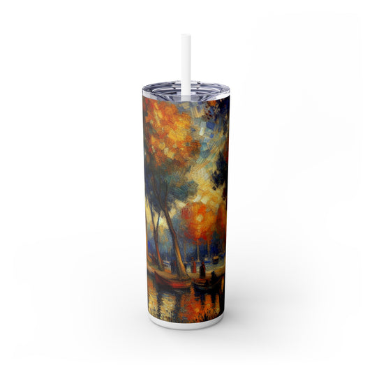 "Rainy Evening: A Post-Impressionist Cityscape" - The Alien Maars® Skinny Tumbler with Straw 20oz Post-Impressionism