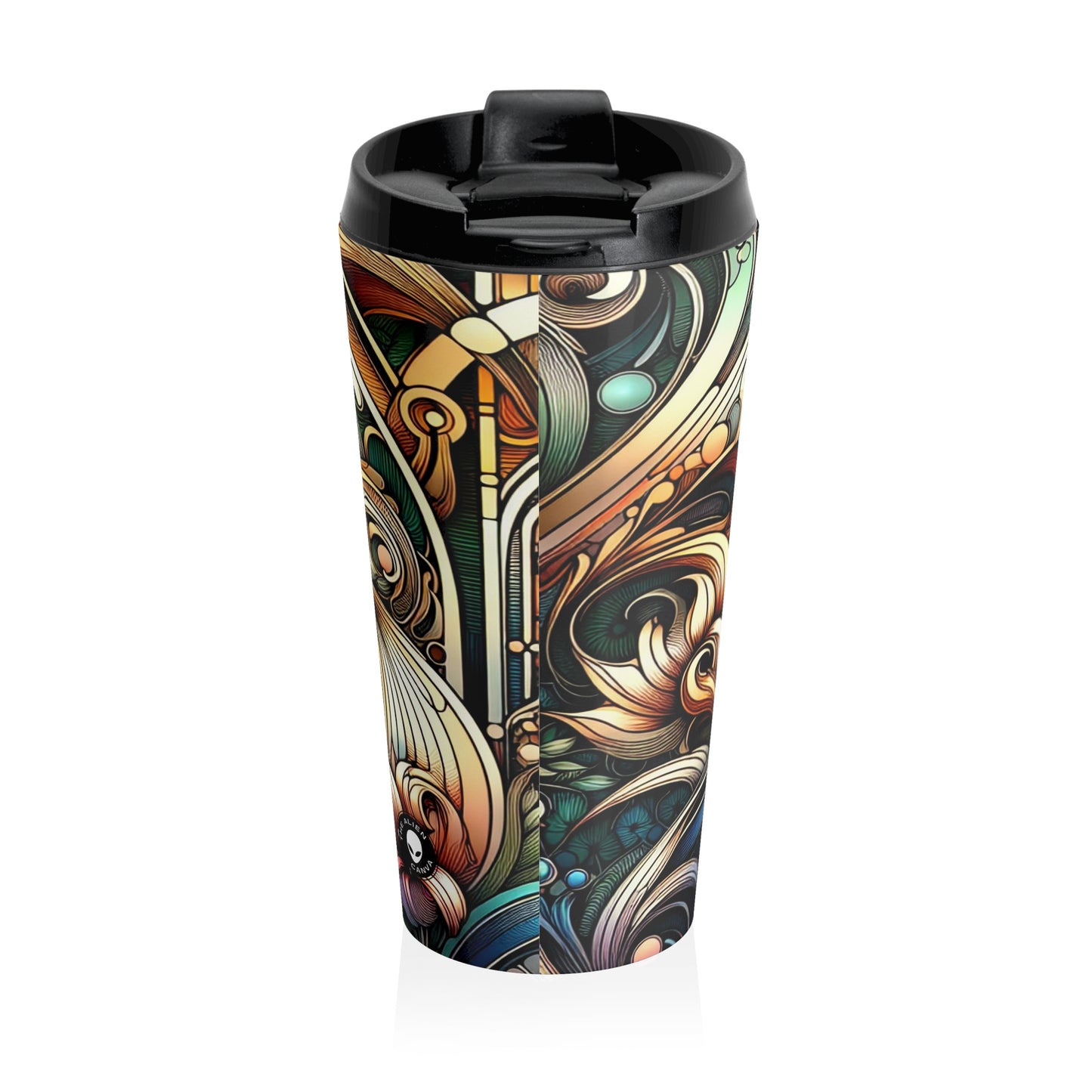 "Elegancia floral: Póster del jardín botánico Art Nouveau" - Taza de viaje de acero inoxidable The Alien Art Nouveau