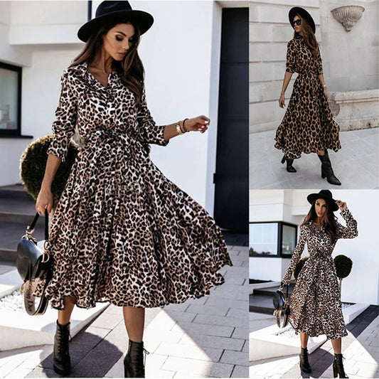 Vestido de manga larga con estampado de leopardo