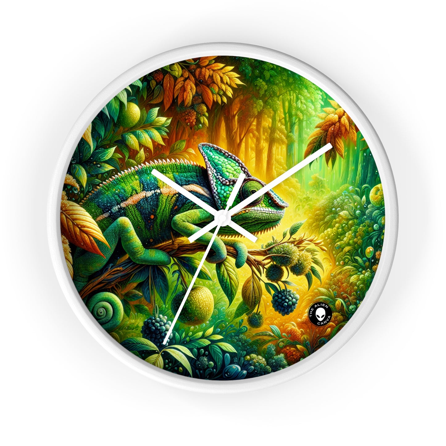 "Vibrant Woods and the Chameleon Camouflage" - The Alien Wall Clock