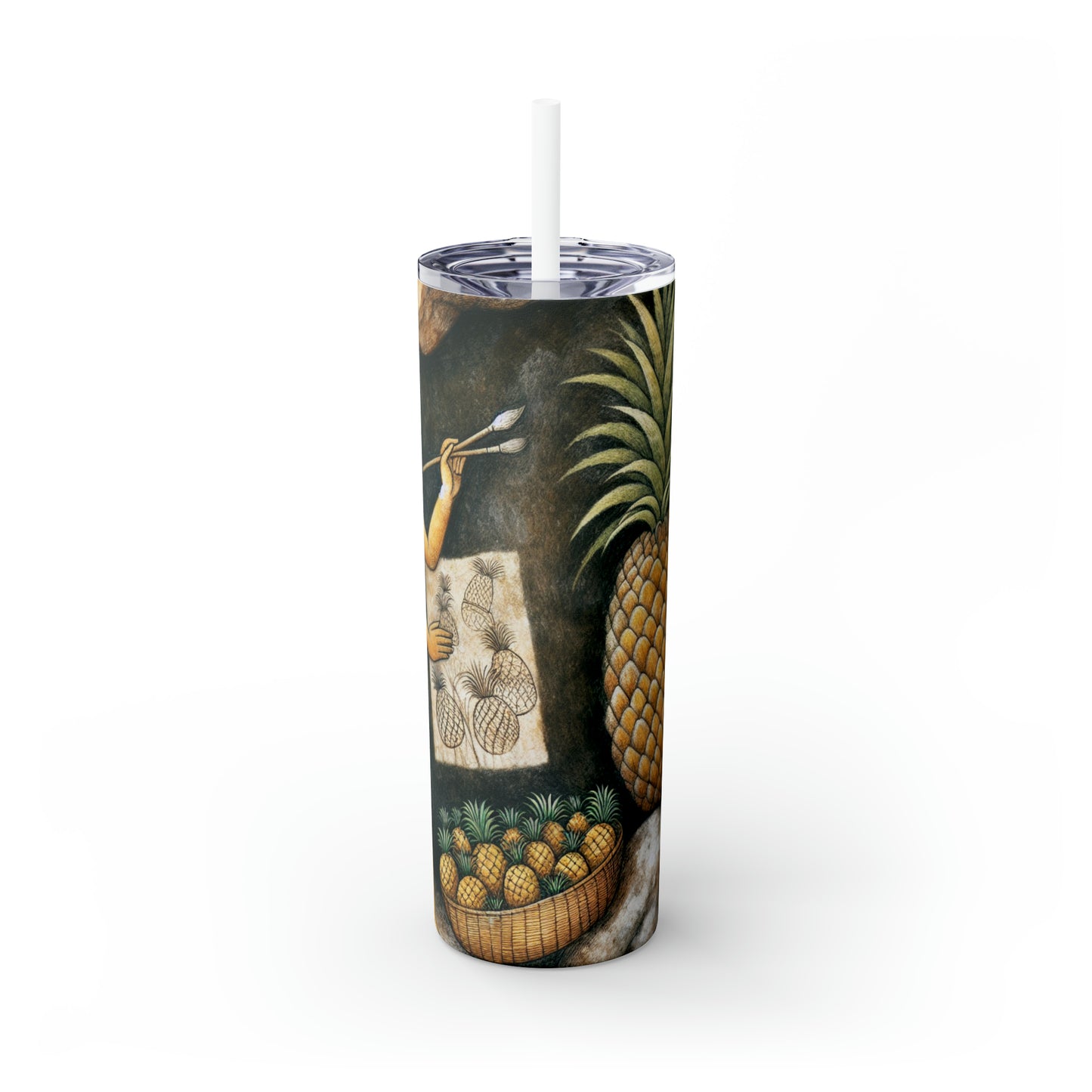 « Récolte d'ananas » - The Alien Maars® Skinny Tumbler avec paille 20oz Style de peinture rupestre