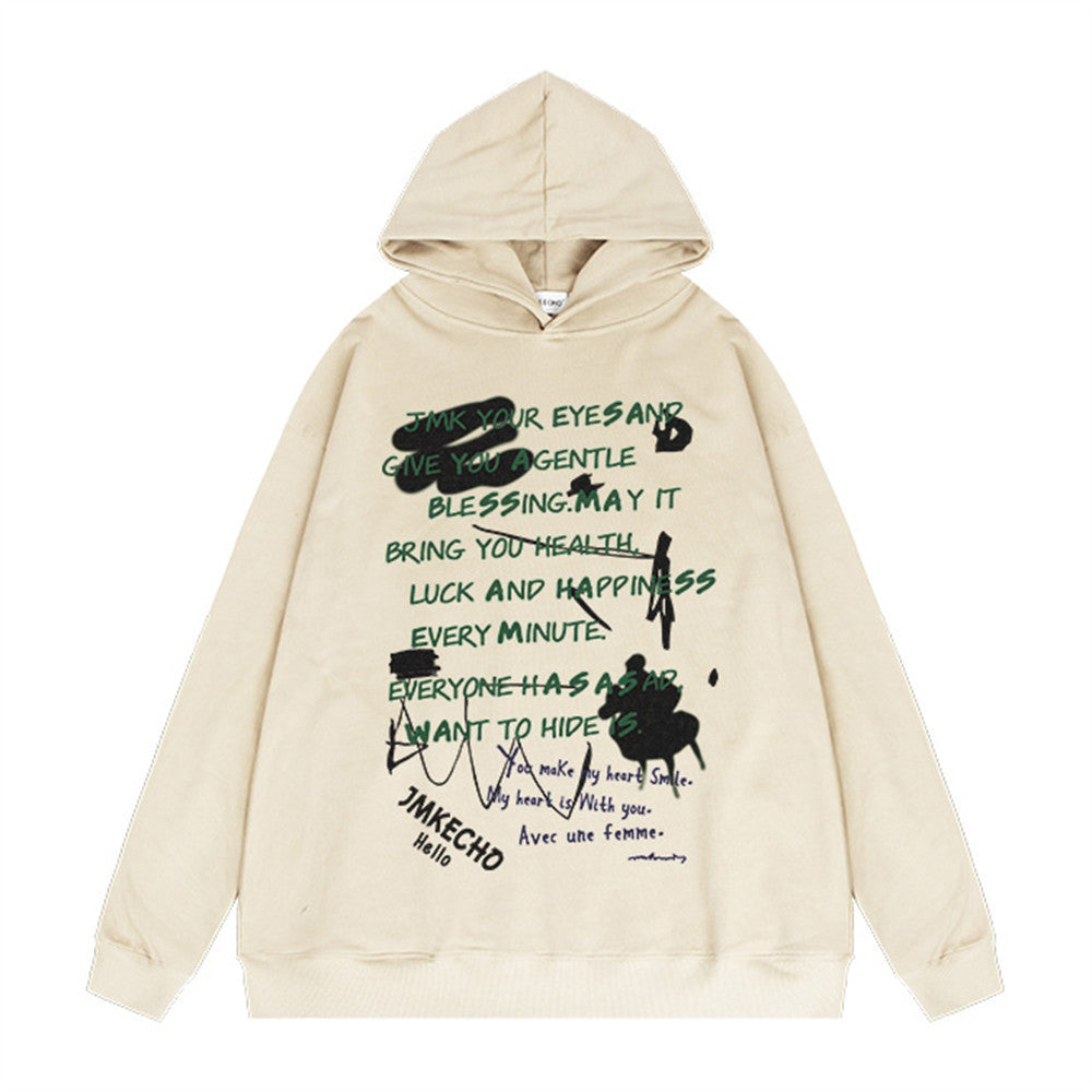 Sudadera con capucha con estampado de graffiti y letras para hombre