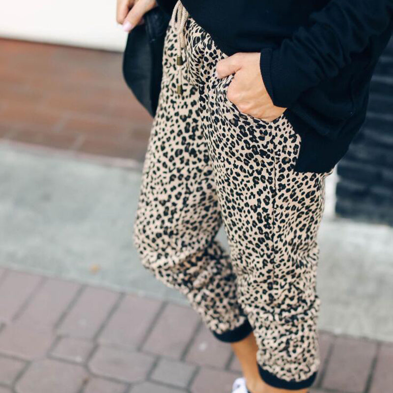 Leopard print rope jogging pants