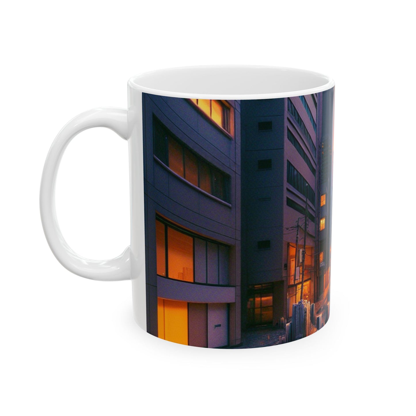 "Ciudad derretida: una vista nocturna surrealista" - Taza de cerámica The Alien de 11 oz