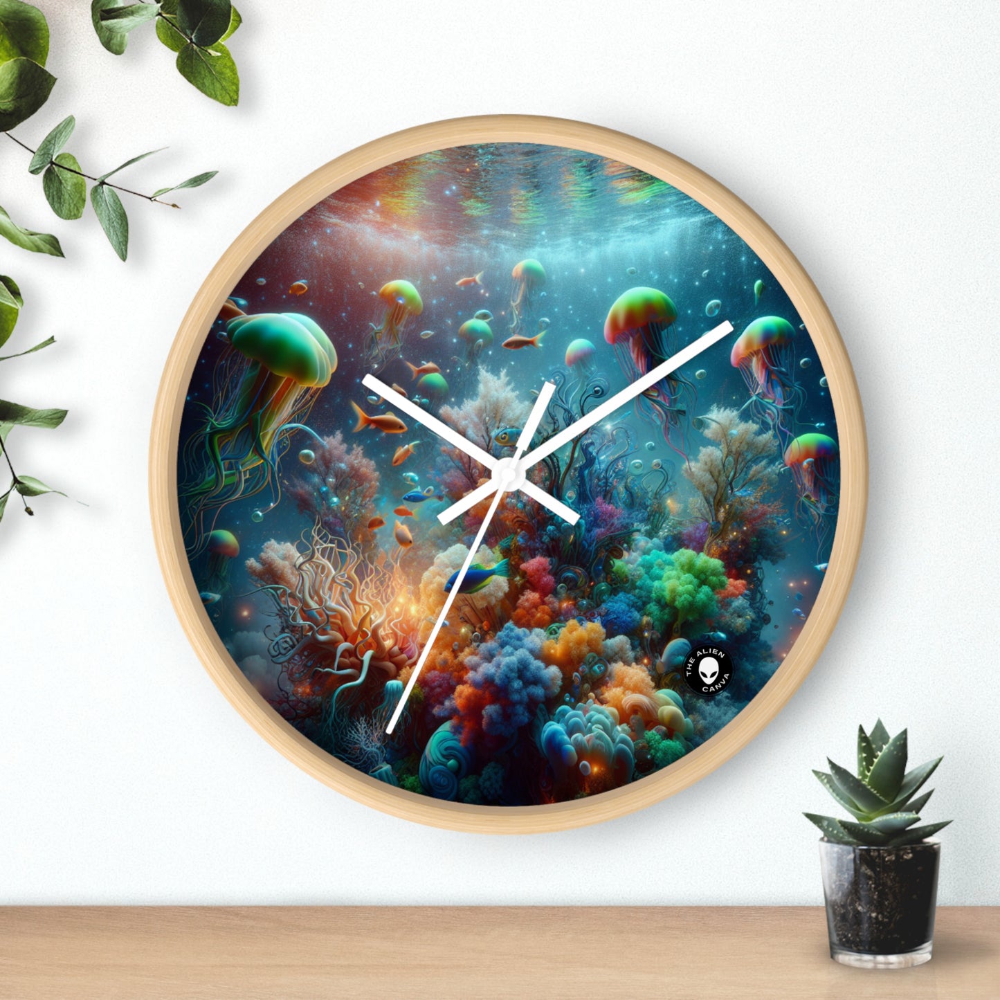 "Neon Fish Dance in Coral Forest" - The Alien Wall Clock