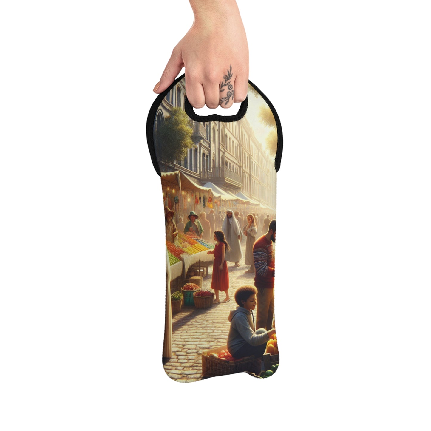 "Sunny Vibes at the Outdoor Market" - The Alien Wine Tote Bag Realism Style