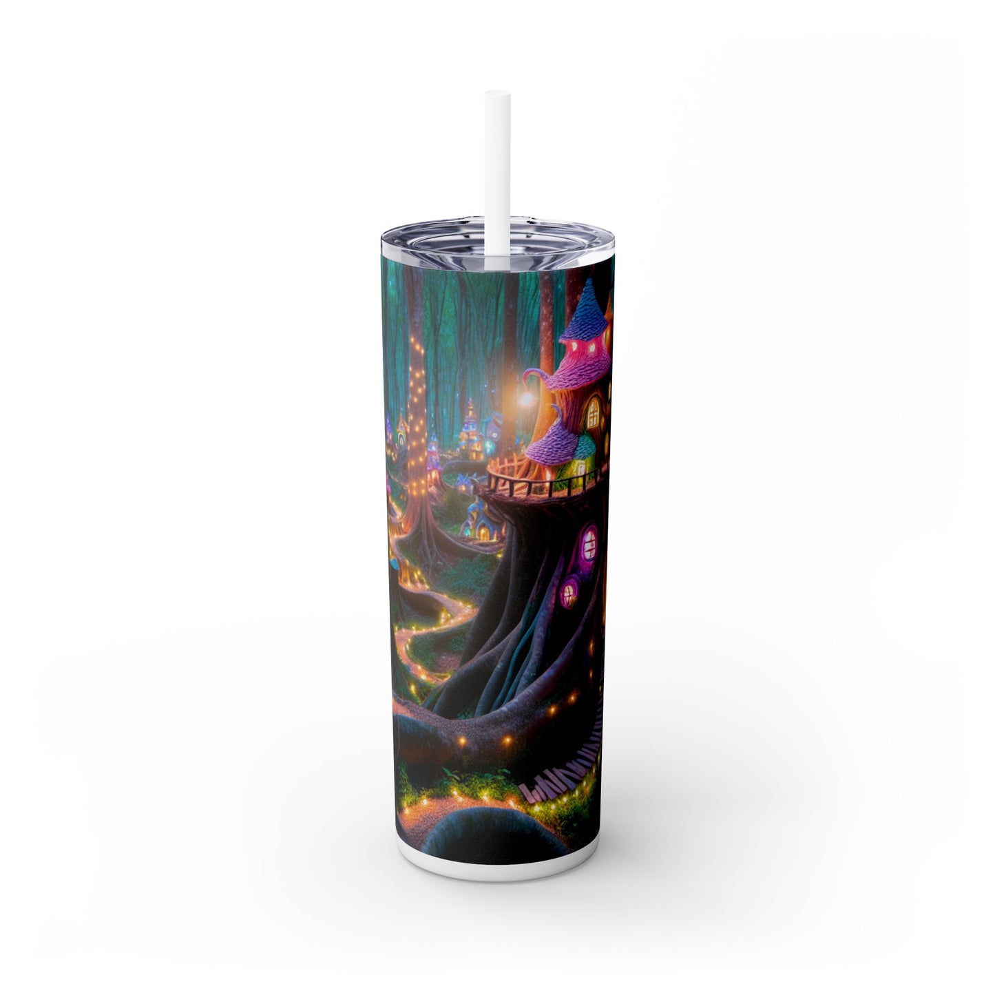 "Enchanted Forest: A Fairytale Village" - The Alien Maars® Skinny Tumbler with Straw 20oz