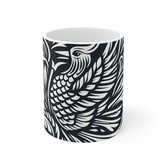 "Elements in Unison: A Woodcut Exploration" - The Alien Ceramic Mug 11oz Woodcut Printing