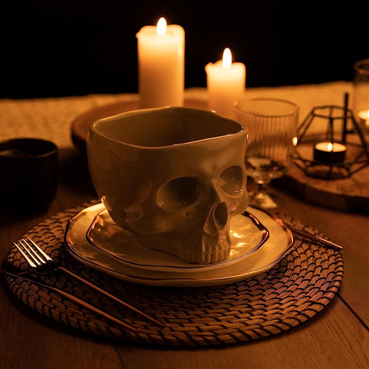 Cuenco de fideos italianos con forma de calavera, vajilla de Halloween, decoración de mesa