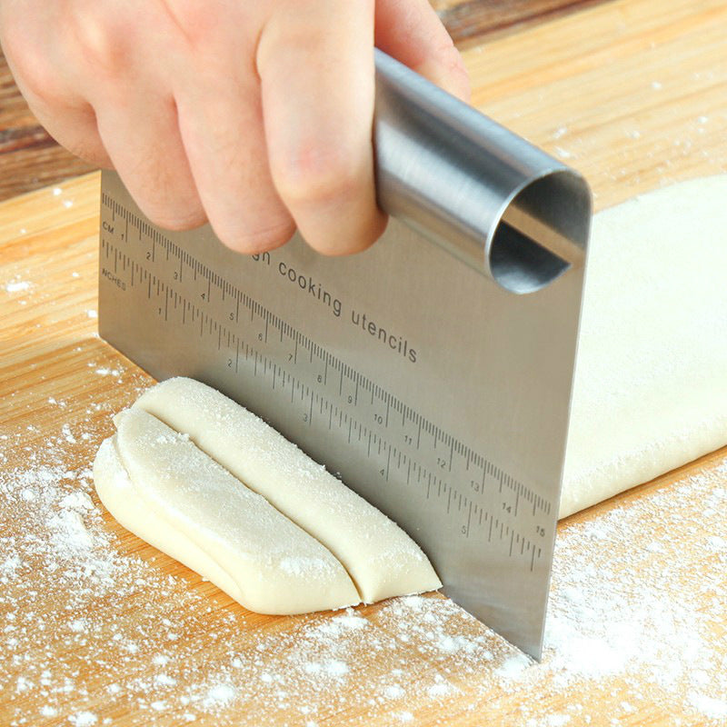 Spatules à pâtisserie en acier inoxydable, coupe-pâte avec échelle, grattoir à pâte à Pizza, outils de décoration de gâteau Fondant, accessoires de cuisine de cuisson, gâteau à pâte, outil de farine à Pizza en acier inoxydable, coupe-hachoir, grattoir