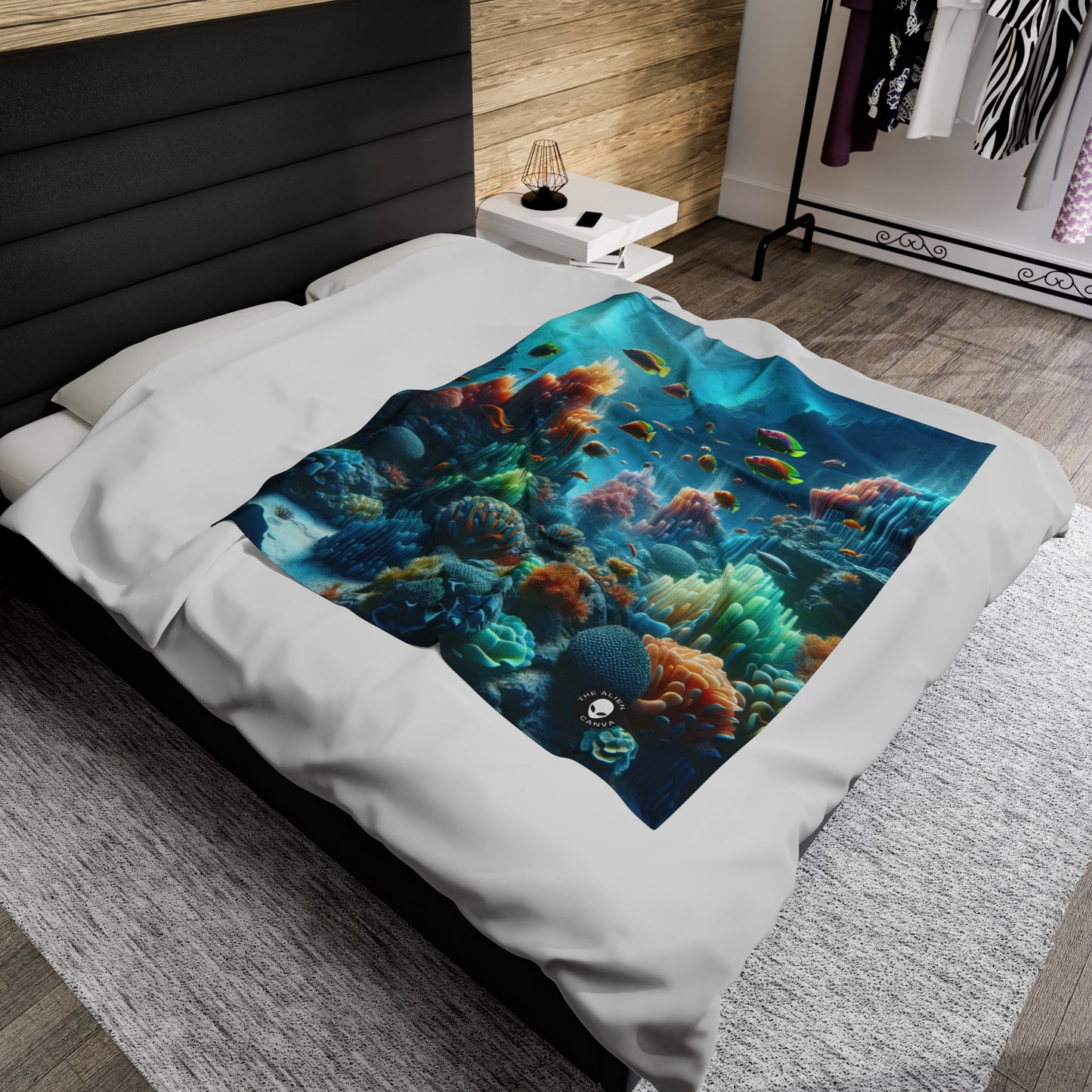 "Neon Reef: A Surreal Underwater Symphony" - The Alien Velveteen Plush Blanket