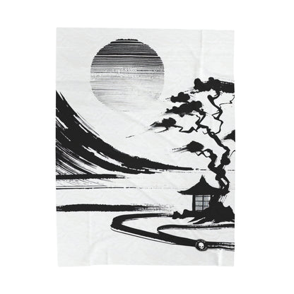 "Harmony of Wind and Water: A Zen Ink Painting" - The Alien Velveteen Plush Blanket Zen Ink Painting