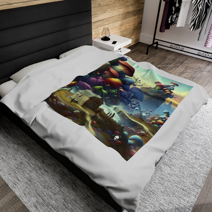 "Giant Flora and Miniature Villages: A Dreamy Wonderland" - The Alien Velveteen Plush Blanket