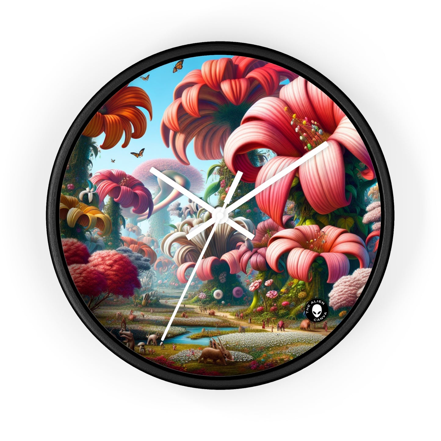 "Fanciful Garden: Big Blooms and Little Creatures" - The Alien Wall Clock