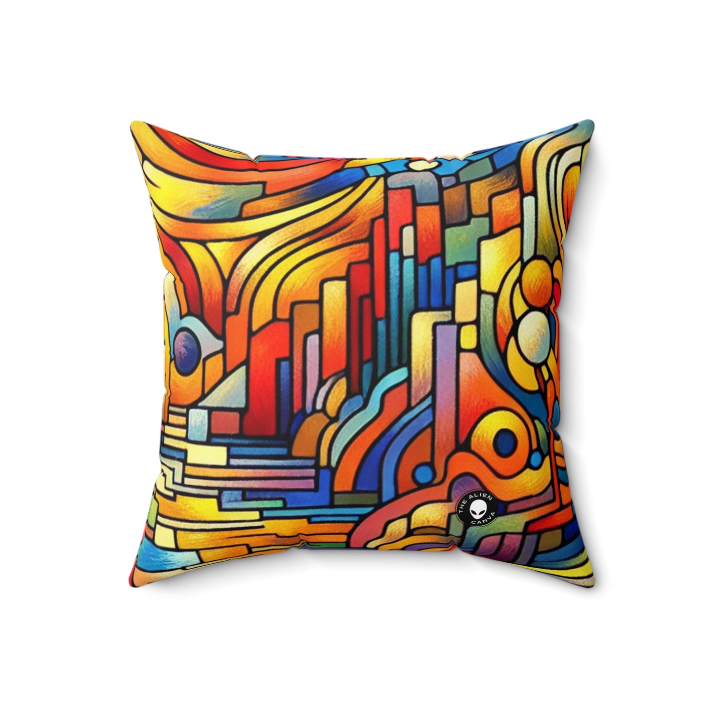 Neon Nightscapes: A Fauvism Cityscape- The Alien Spun Polyester Square Pillow Fauvism