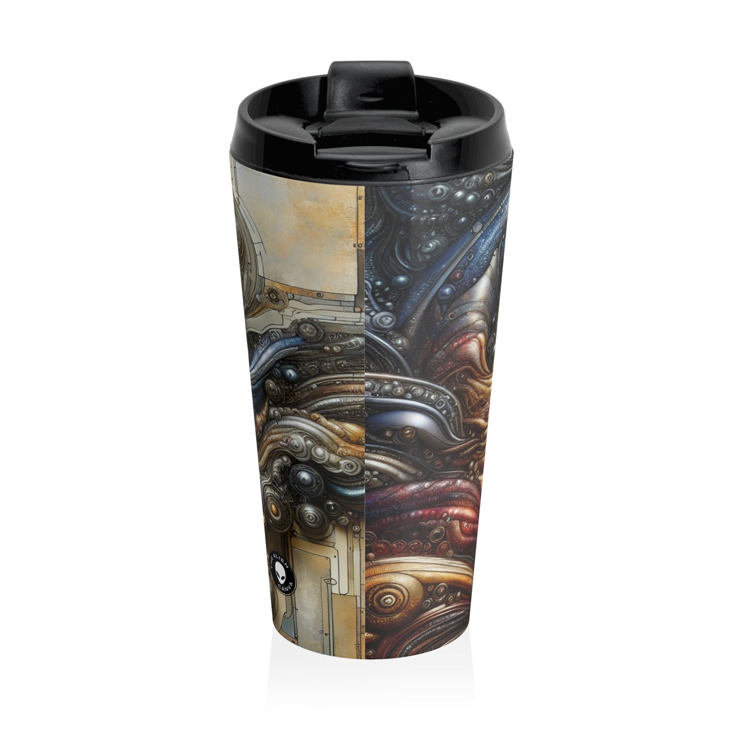 "Bio-Mech Cityscape: Harmonious Fusion" - The Alien Stainless Steel Travel Mug Bio-mechanical Art