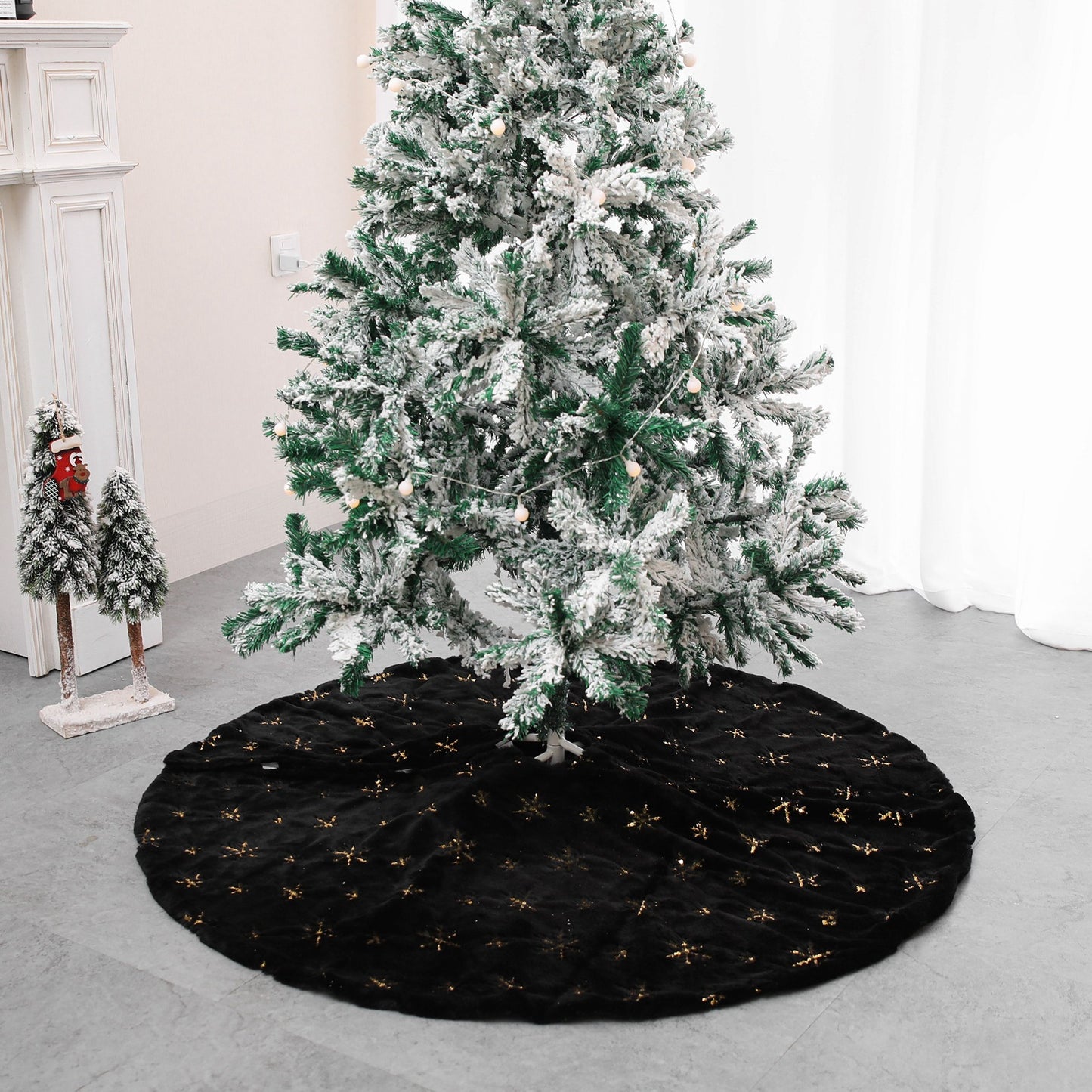 Coussin de décoration pour la maison, jupe d'arbre de noël en velours brodé noir