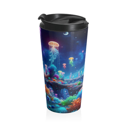 "Neon Jellyfish Fantasia: A Surreal Underwater Odyssey" - The Alien Stainless Steel Travel Mug